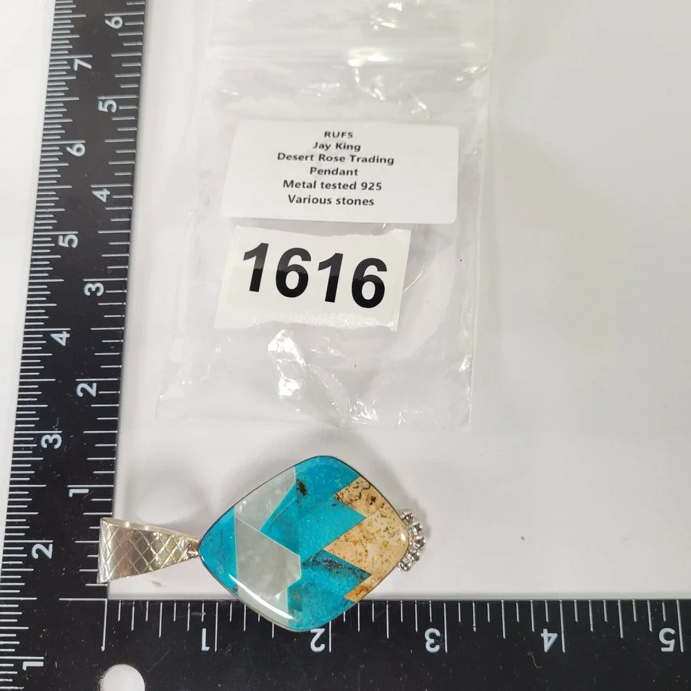 Jay King DRT Sterling Silver Stone Inlay Pendant Turquoise Jasper Statement 21g